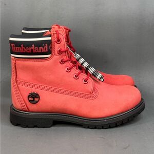 Timberland Women's RED NUBUCK BOOT Premium 6" Waterproof Boot 7.5